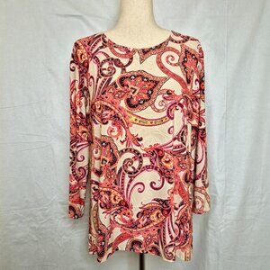 Womens long Sleeves Top Blouse Multicolor Cream Pink Tones Size XL A812 Breathab